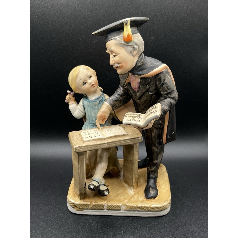 Vintage Norleans Bisque Porcelain Figurine–Teacher & Student‎ 8.5" Made in Japan